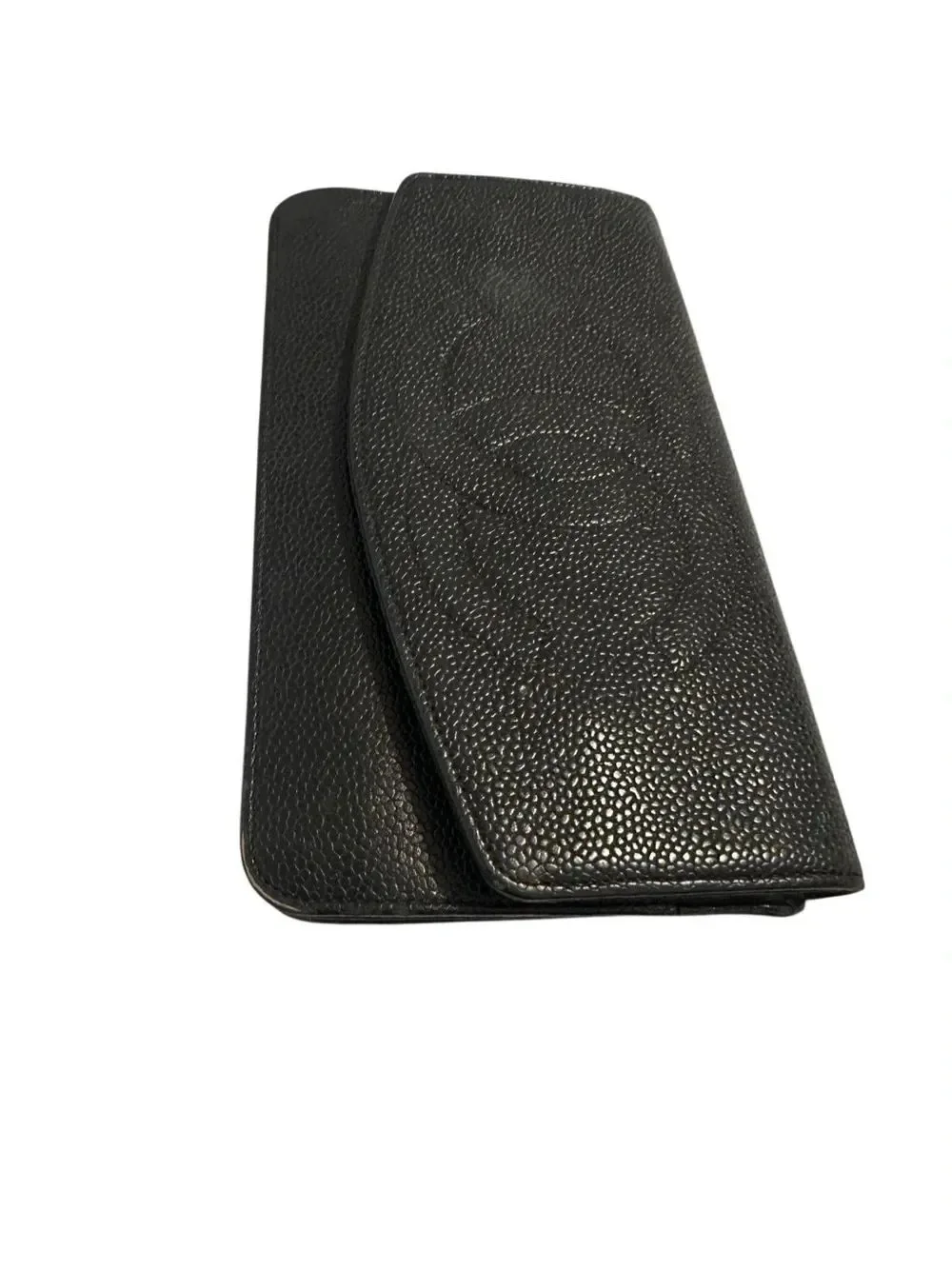 CHANEL Black Textured Caviar Leather Flap Clutch